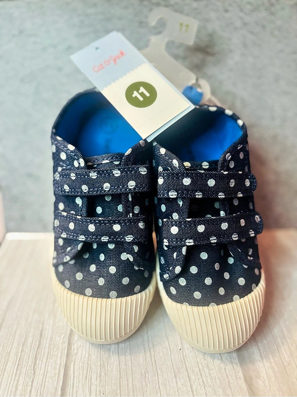 Cat & Jack Girls Polka Dot Sneakers Blue & White US 11 NWT